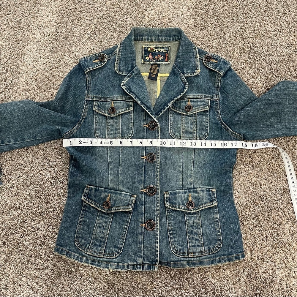 Star Jeans Denim Military Utility Jacket Women’s Size Medium Medium Wash Y2K - Picture 8 of 9